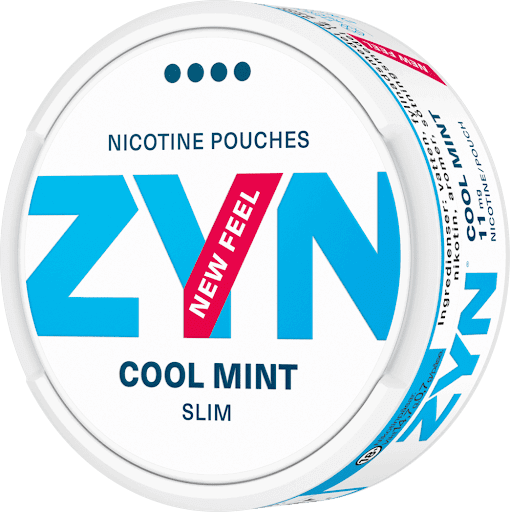 ZYN Cool Mint Slim Nicotine Pouches can, offering a refreshing menthol hit with long-lasting flavor and dry surface for less saliva